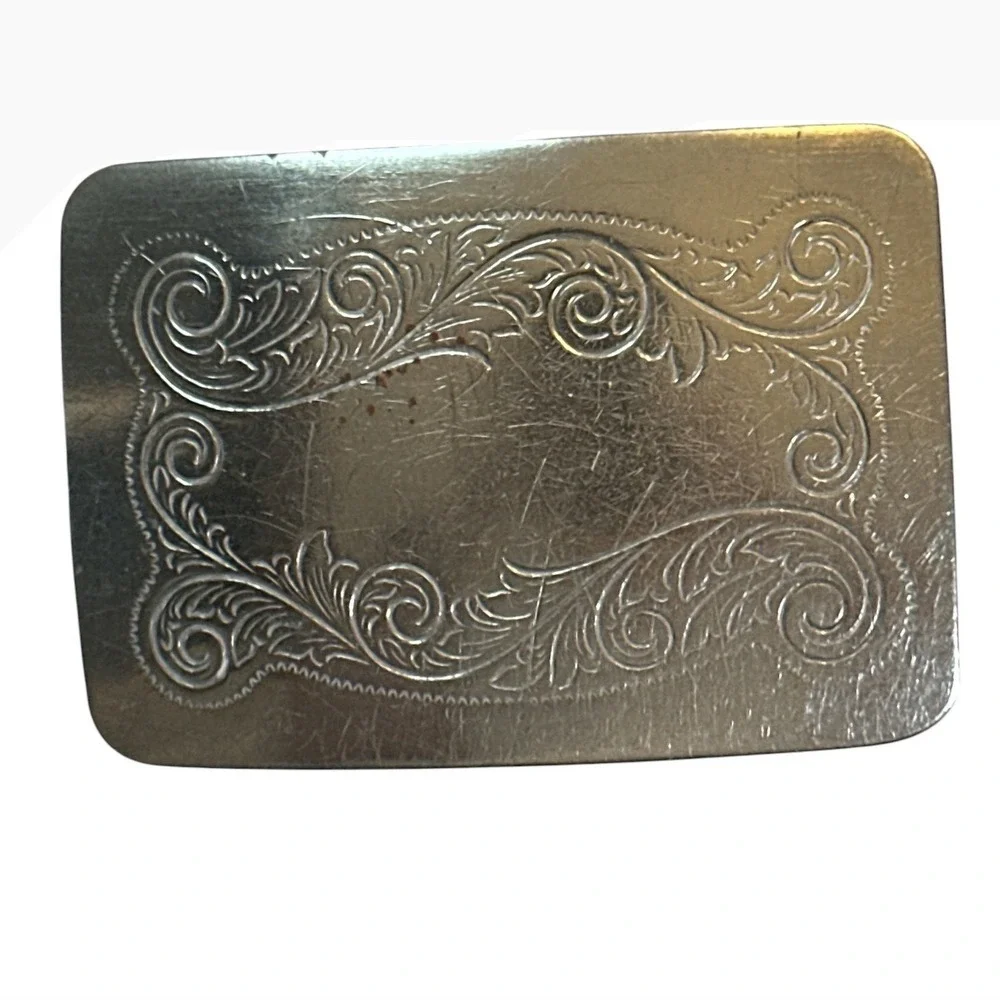 Vintage Lyntone Co Oklahoma City Nickel Silver Engraved Buckle